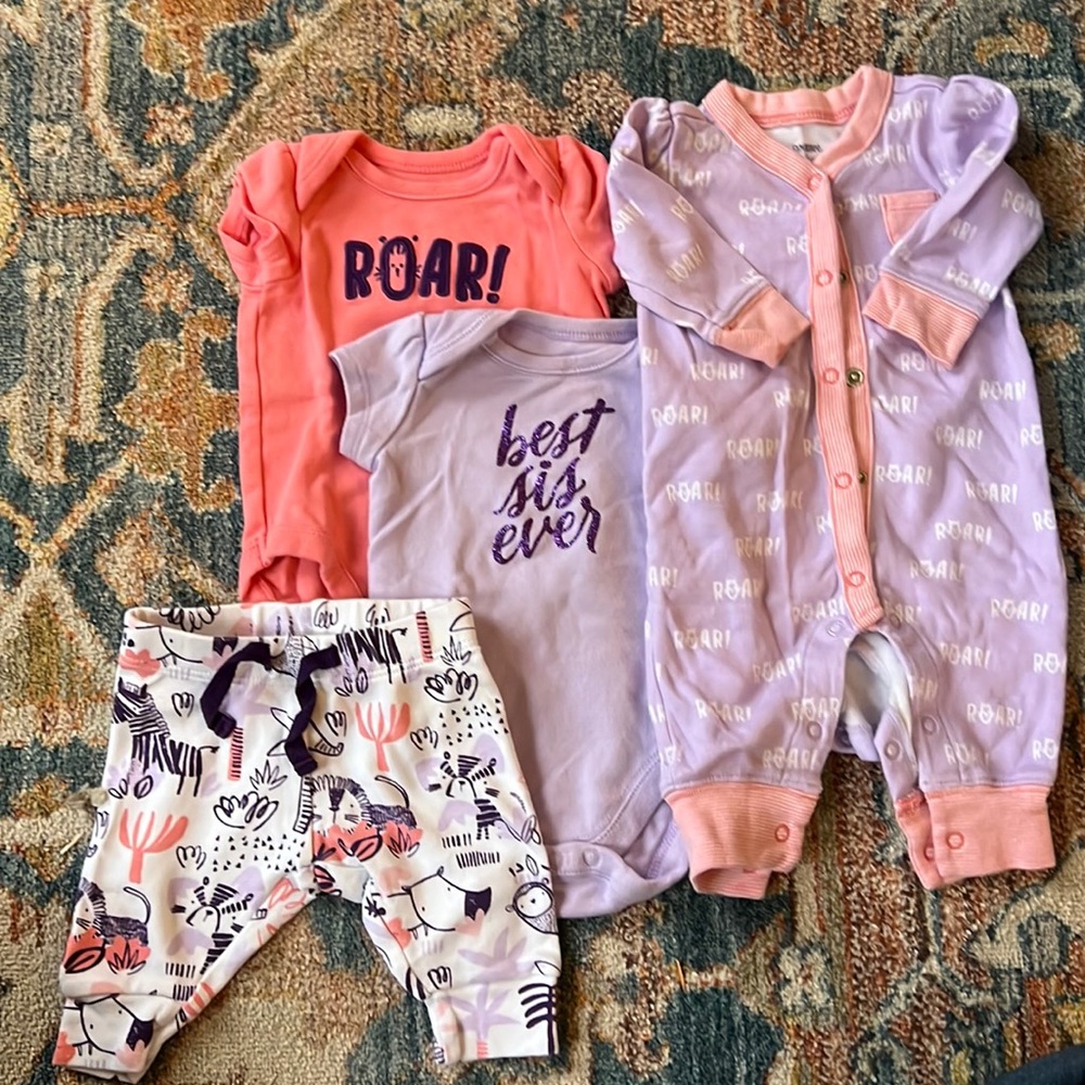 Gymboree bundle two onesies, pants, and sleeper Roar themed